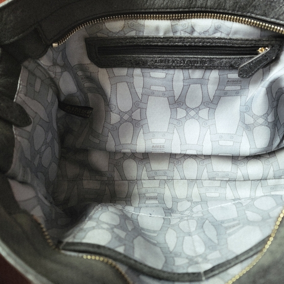 Aimee Kestenberg Heston Satchel Charcoal Gray Washed Nubuck Leather Bag - Picture 13 of 15